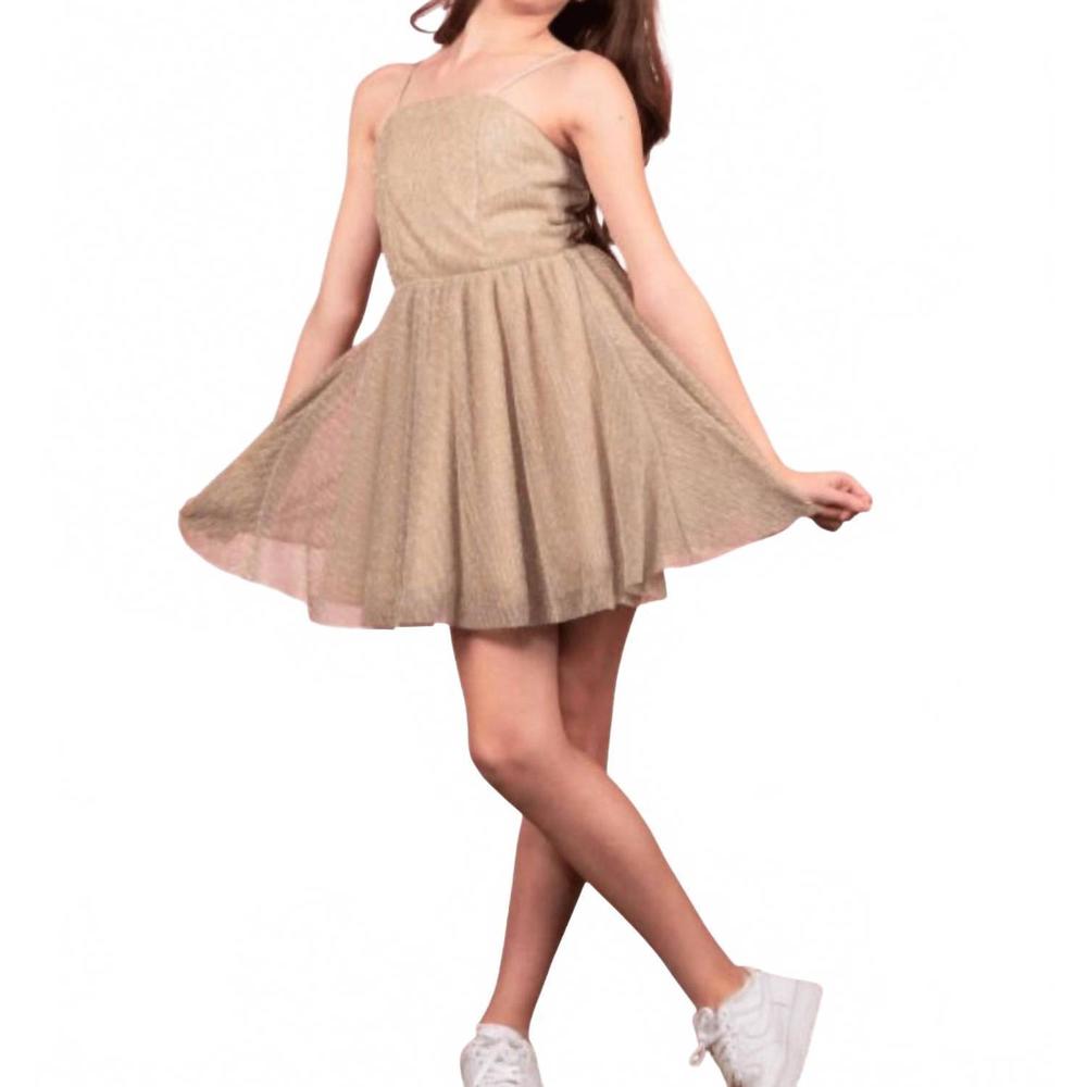 NEW MISS BEHAVE GIRLS girl's tara open back cocktail dress in gold